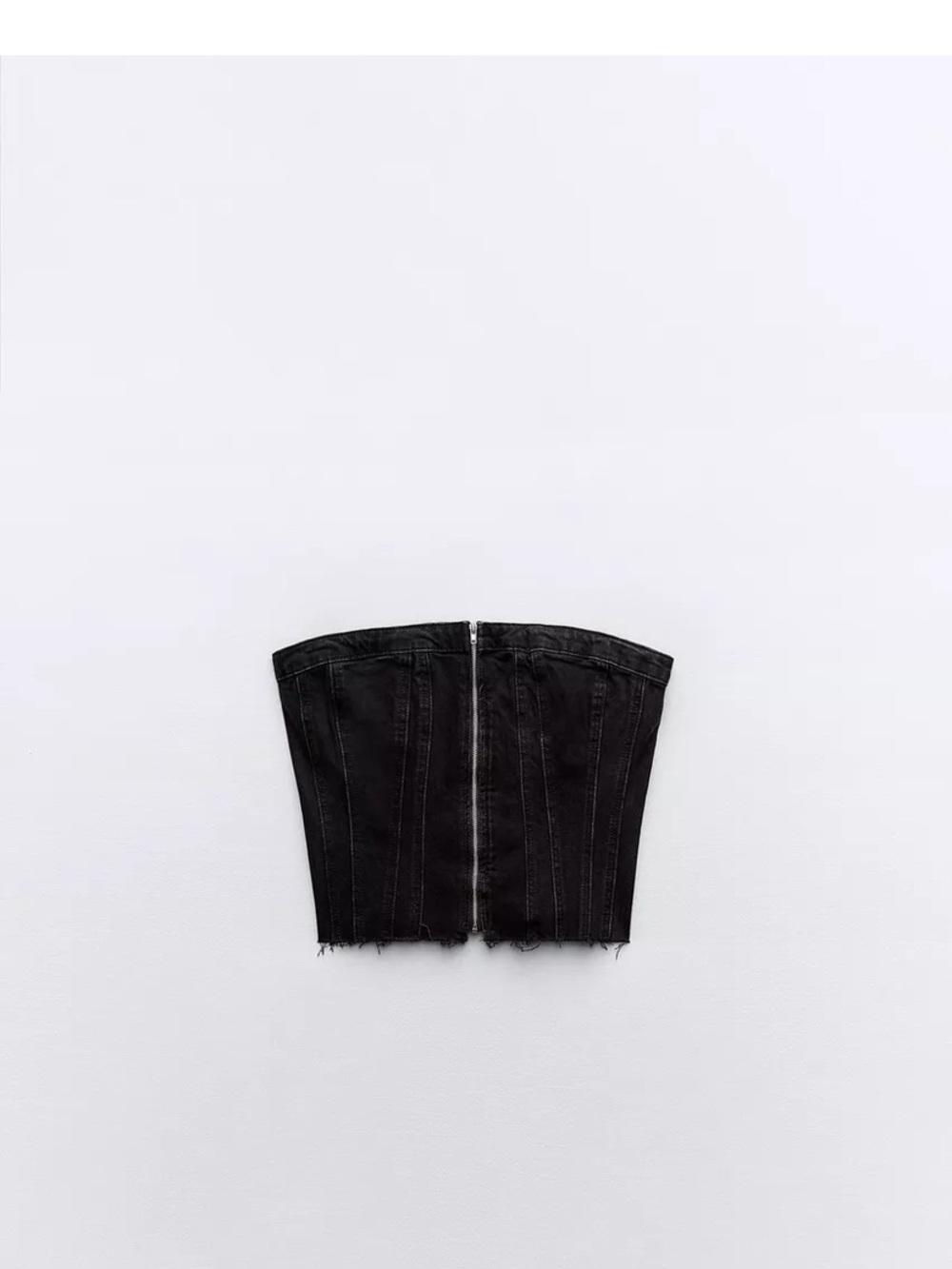 Zara Black Denim Corset Top with Center Zip